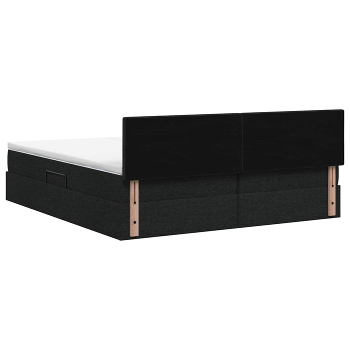 Pat cu LED și saltea Negru 200 x 200 cm Țesătură - WALTI WALTI