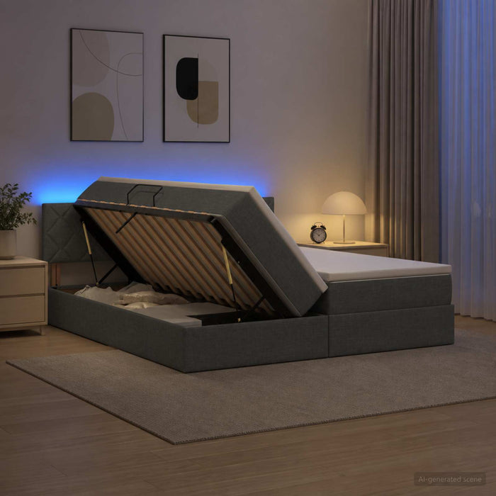 Pat cu LED și saltea Gri închis 180 x 200 cm Țesătură WALTI