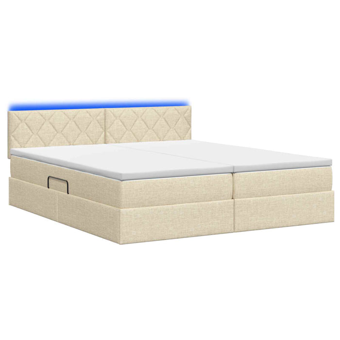Pat cu LED și saltea Crem 200 x 200 cm Țesătură WALTI
