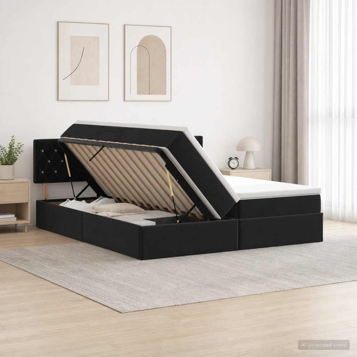 Pat cu storage cu headboard 2 buc. Negru WALTI