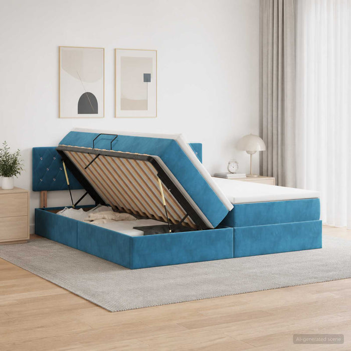 Pat cu storage cu headboard 2 buc. Albastru închis WALTI