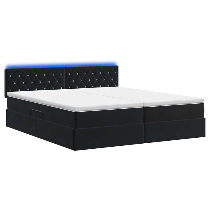 Pat cu LED și saltea Negru 200 x 200 cm Catifea WALTI