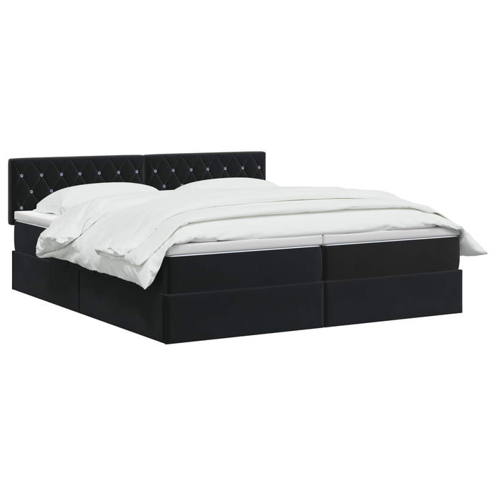 Pat cu LED și saltea Negru 200 x 200 cm Catifea WALTI