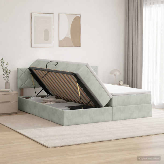 Pat cu storage cu headboard 2 buc. Gri deschis WALTI