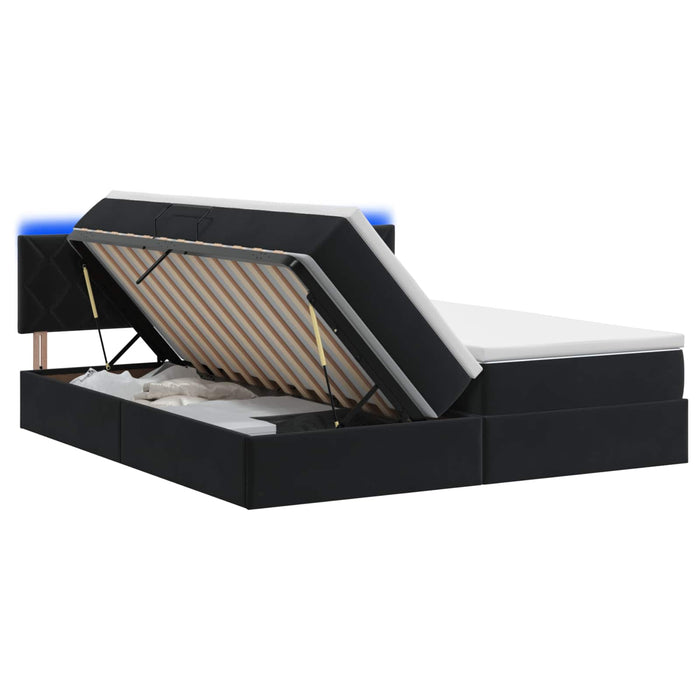 Pat cu LED și saltea Negru 200 x 200 cm Catifea WALTI