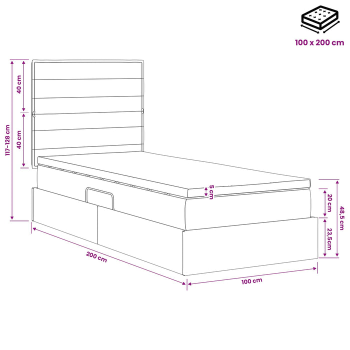 Pat cu saltea și spațiu de depozitare Gri deschis 100 x 200 cm WALTI
