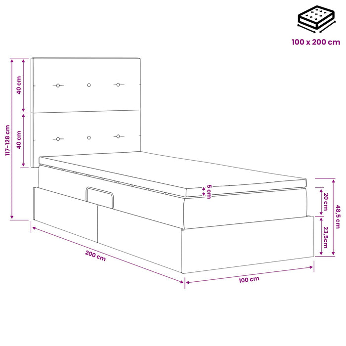 Pat cu saltea și spațiu de depozitare Crem 100 x 200 cm WALTI