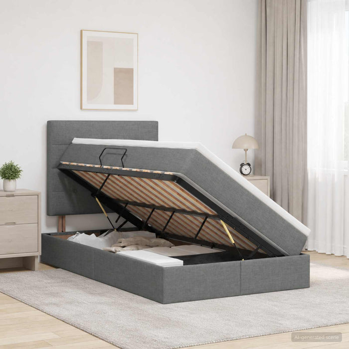 Pat cu LED și saltea Gri închis 120 x 200 cm Țesătură - WALTI WALTI