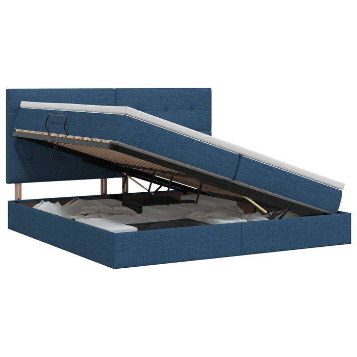 Pat cu saltea și spațiu de depozitare albastru 200 x 200 cm WALTI