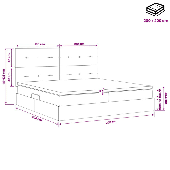 Pat cu saltea și spațiu de depozitare albastru 200 x 200 cm WALTI