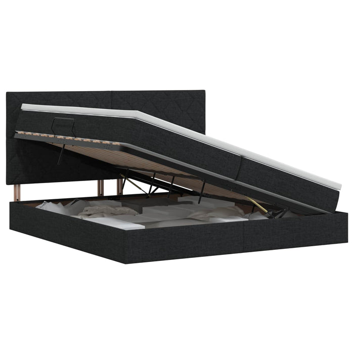 Pat cu saltea și spațiu de depozitare Negru 200 x 200 cm WALTI