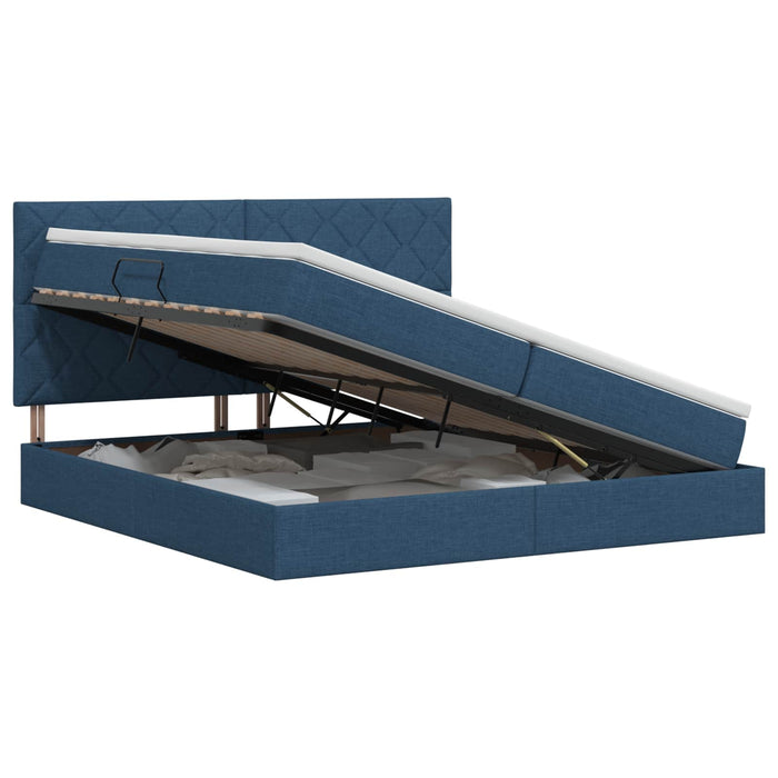 Pat cu saltea și spațiu de depozitare albastru 200 x 200 cm WALTI