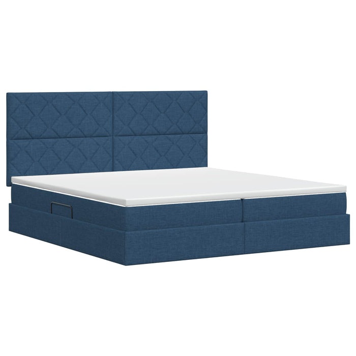 Pat cu saltea și spațiu de depozitare albastru 200 x 200 cm WALTI