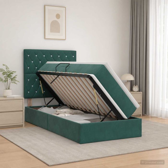 Pat cu LED și saltea Verde închis 90 x 200 cm Catifea WALTI