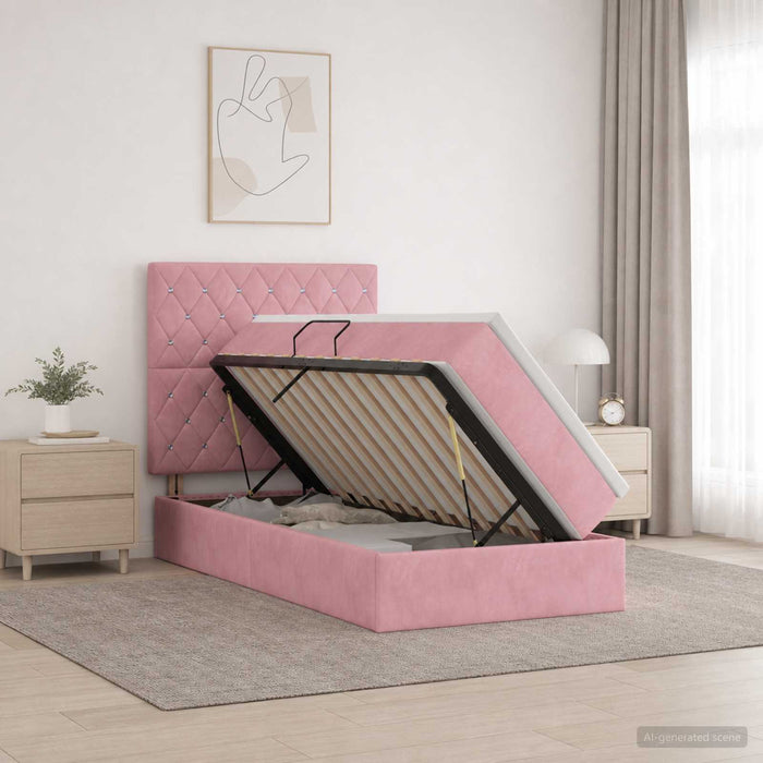 Pat cu LED și saltea Roz 90 x 200 cm Catifea WALTI