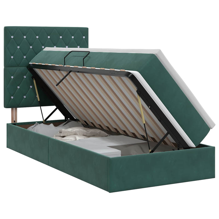Pat cu saltea și spațiu de depozitare Verde închis 90 x 200 cm WALTI