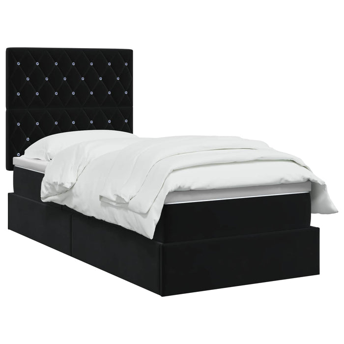 Pat cu saltea și spațiu de depozitare cu headboard Catifea WALTI