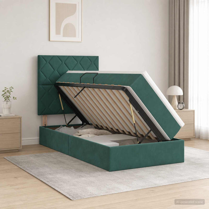 Pat cu saltea și spațiu de depozitare Verde închis 90 x 200 cm WALTI