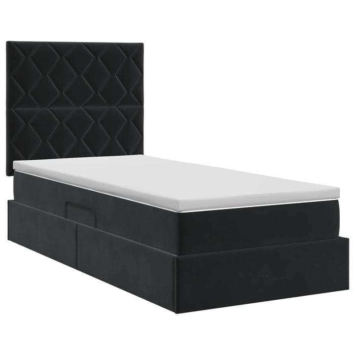 Pat cu saltea și spațiu de depozitare Negru 90 x 200 cm Catifea WALTI