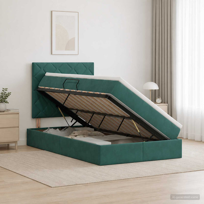 Pat cu LED și saltea Verde închis 120 x 200 cm Catifea WALTI