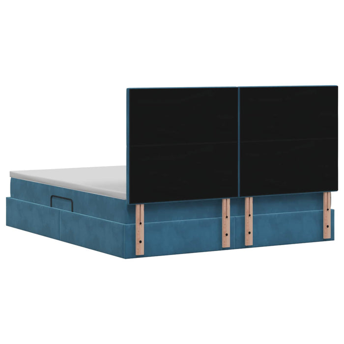 Pat cu saltea și spațiu de depozitare Albastru închis Catifea WALTI