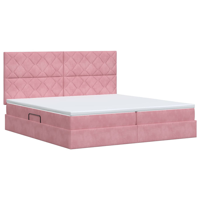 Pat cu saltea și spațiu de depozitare Roz 200 x 200 cm Catifea - WALTI WALTI