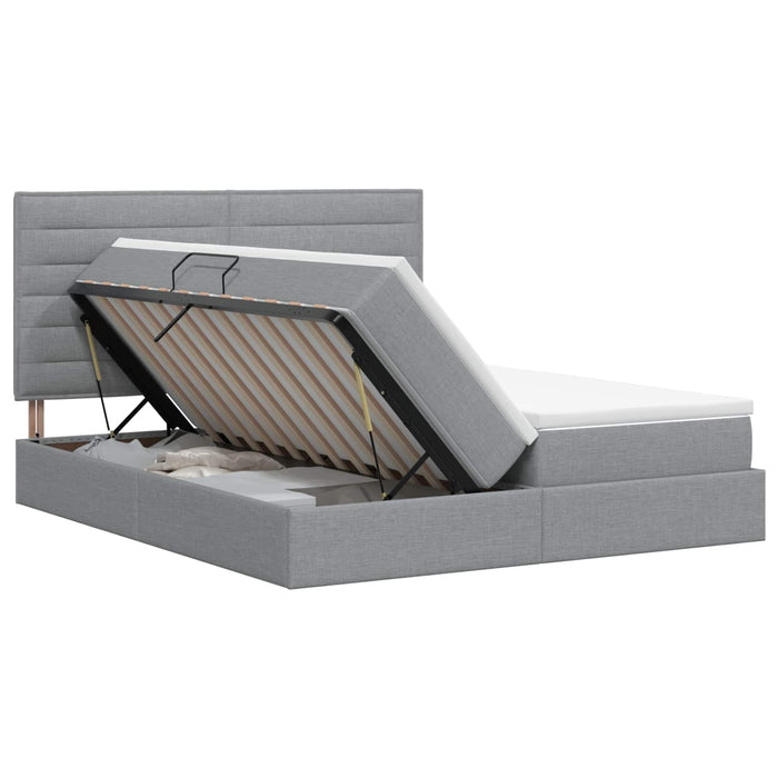 Pat cu storage cu headboard Gri deschis 200 x 200 cm Țesătură WALTI