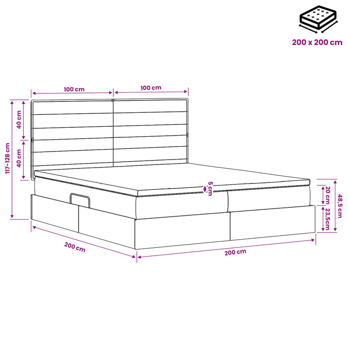 Pat cu storage cu headboard Gri deschis 200 x 200 cm Țesătură WALTI
