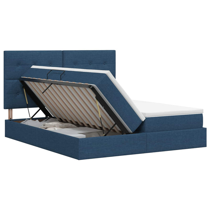 Pat cu storage cu headboard albastru 180 x 200 cm Țesătură WALTI