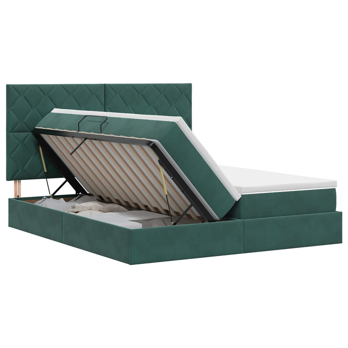 Pat cu storage cu headboard Verde închis 200 x 200 cm Catifea WALTI