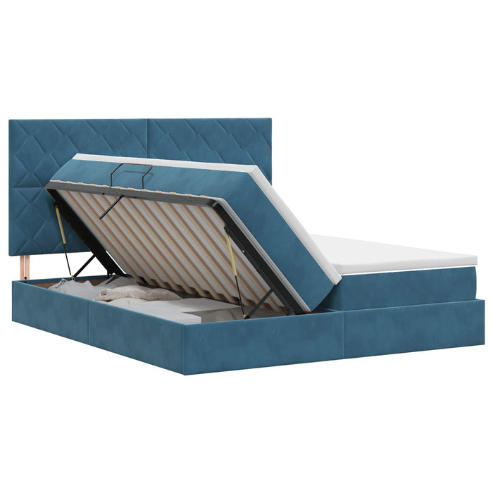 Pat cu storage Albastru închis 200 x 200 cm Catifea WALTI
