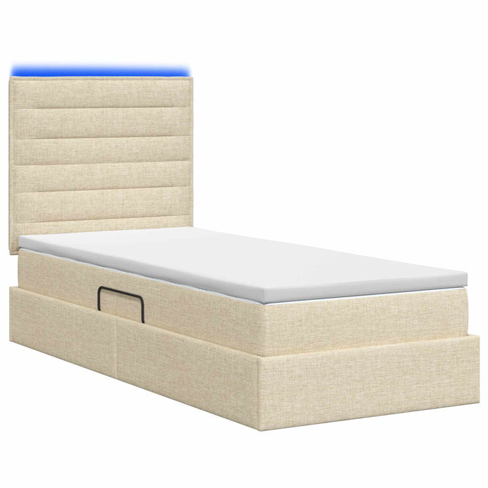 Pat cu LED și saltea Crem 90 x 190 cm Țesătură WALTI