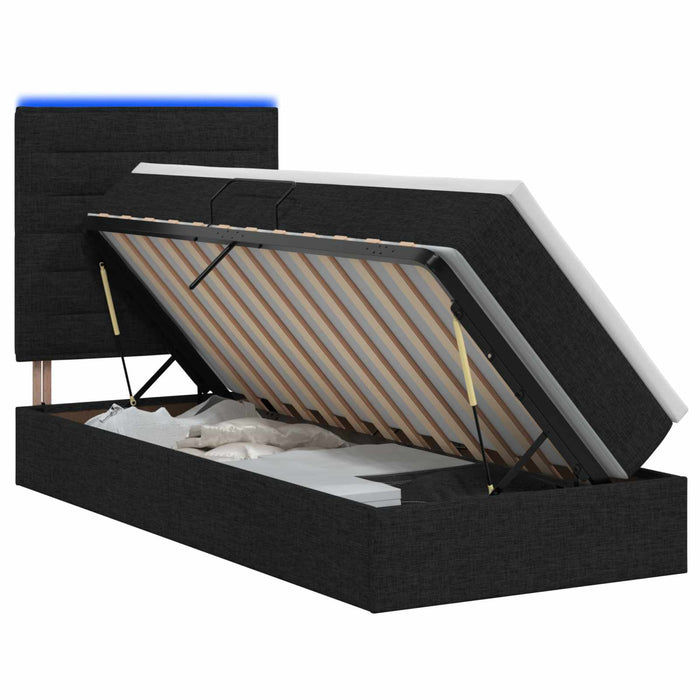 Pat cu LED și saltea Negru 100 x 200 cm Țesătură - WALTI WALTI
