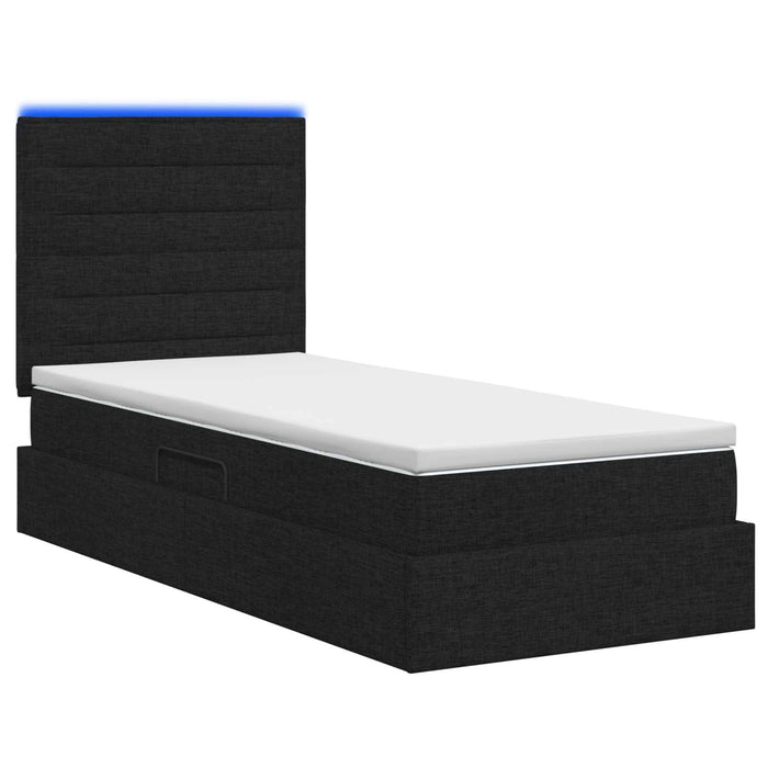 Pat cu LED și saltea Negru 100 x 200 cm Țesătură - WALTI WALTI