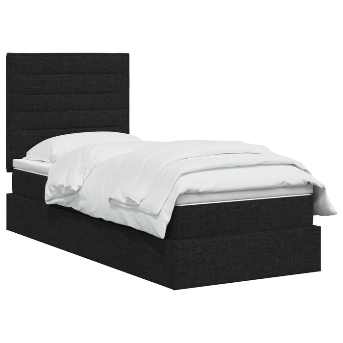 Pat cu LED și saltea Negru 100 x 200 cm Țesătură - WALTI WALTI