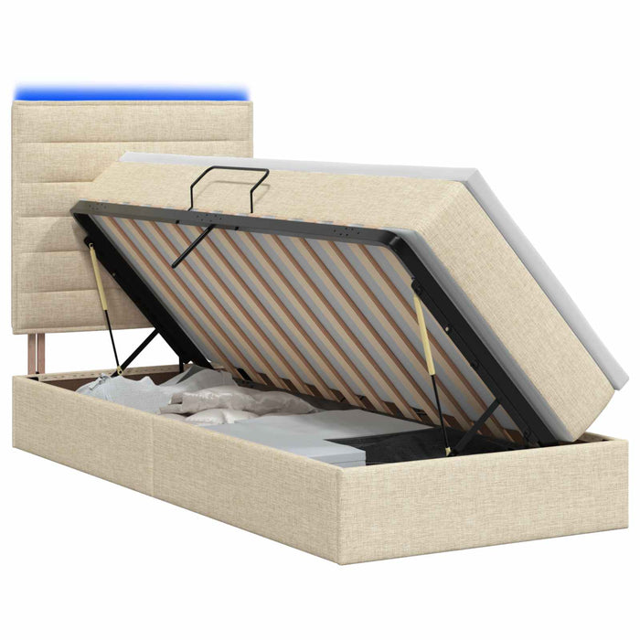 Pat cu LED și saltea Crem 100 x 200 cm Țesătură WALTI