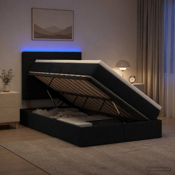 Pat cu LED și saltea Negru 120 x 200 cm Țesătură WALTI