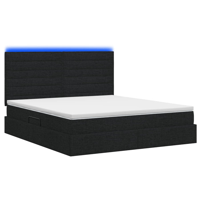 Pat cu LED și saltea Negru 140 x 190 cm Țesătură WALTI
