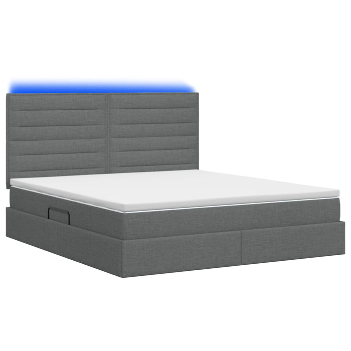 Pat cu LED și saltea Gri închis 180 x 200 cm Țesătură WALTI