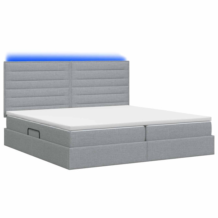 Pat cu LED și saltea Gri deschis 200 x 200 cm Țesătură WALTI
