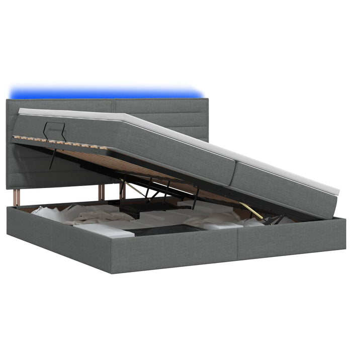 Pat cu LED și saltea Gri închis 200 x 200 cm Țesătură WALTI
