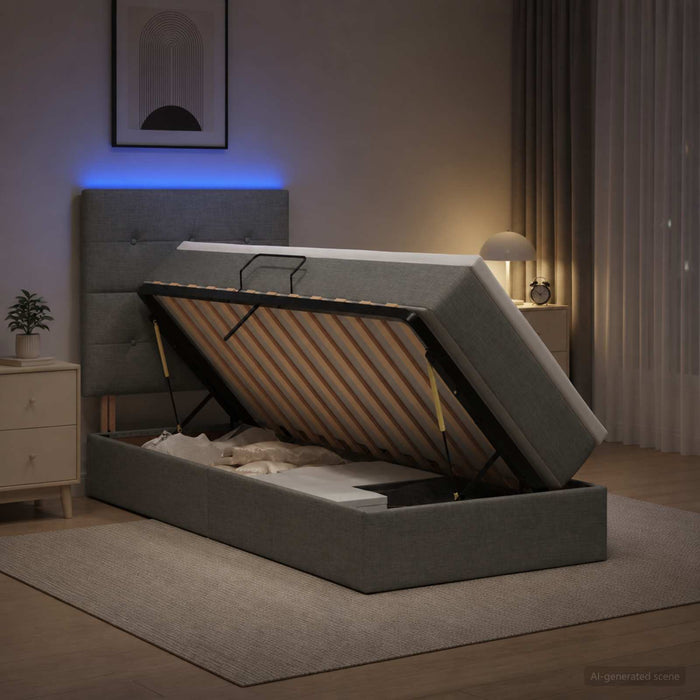 Pat cu LED și saltea Gri închis 90 x 190 cm Țesătură WALTI