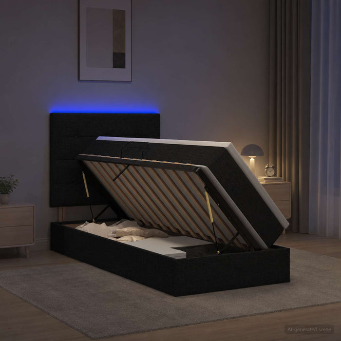 Pat cu LED și saltea Negru 100 x 200 cm Țesătură - WALTI WALTI