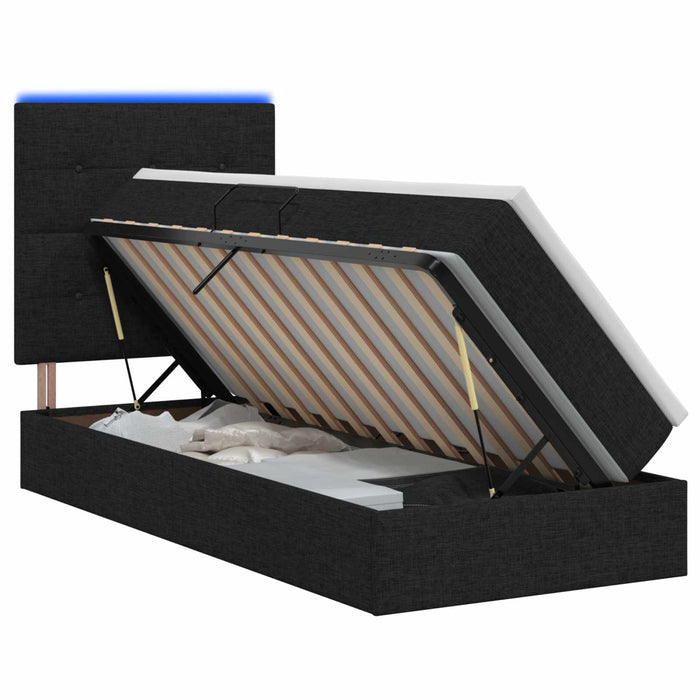 Pat cu LED și saltea Negru 100 x 200 cm Țesătură - WALTI WALTI