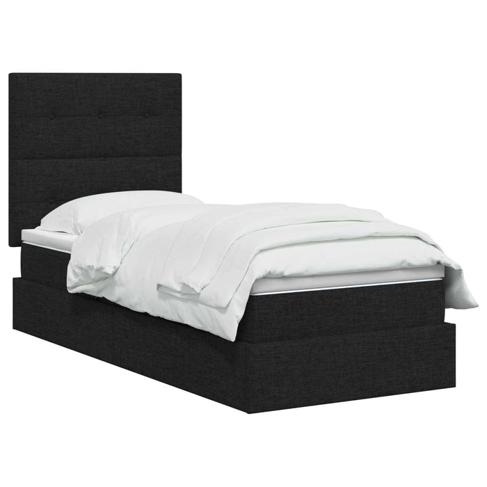 Pat cu LED și saltea Negru 100 x 200 cm Țesătură - WALTI WALTI