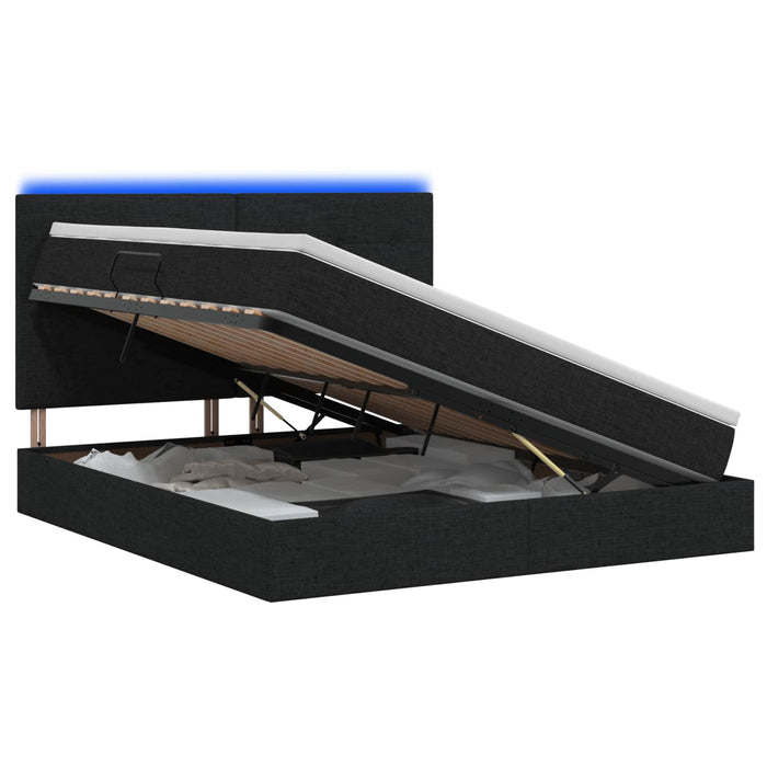 Pat cu LED și saltea Negru 140 x 190 cm Țesătură - WALTI WALTI
