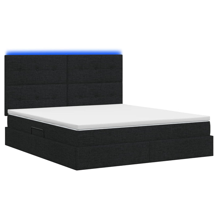 Pat cu LED și saltea Negru 140 x 190 cm Țesătură - WALTI WALTI