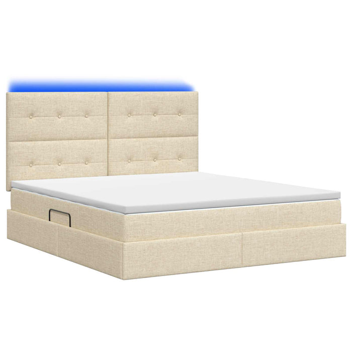 Pat cu LED și saltea Crem 160 x 200 cm Țesătură WALTI
