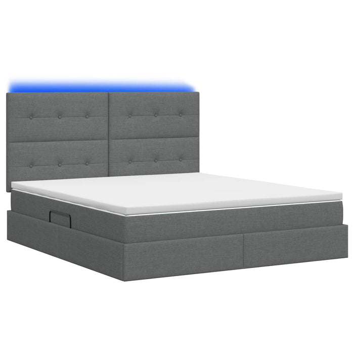 Pat cu LED și saltea Gri închis 180 x 200 cm Țesătură WALTI