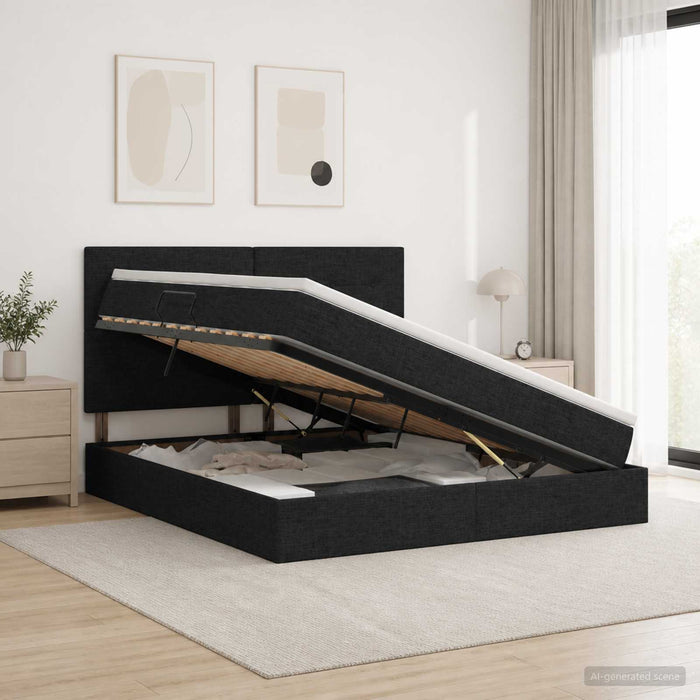 Pat cu LED și saltea Negru 140 x 190 cm Țesătură - WALTI WALTI